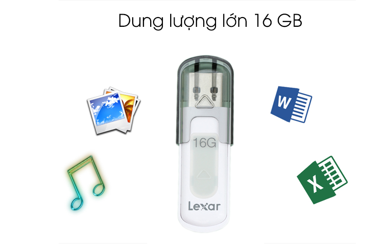 USB 3.0 Lexar V100 JumpDrive 16 GB Trắng Xám có dung lượng 16 GB