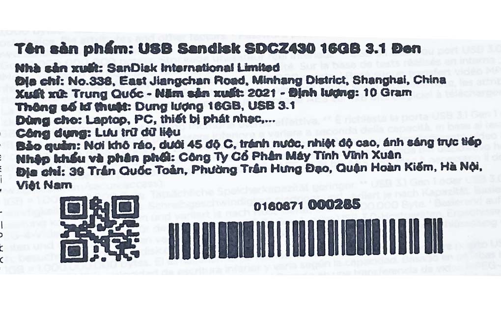 USB 3.1 16GB Sandisk SDCZ430 Màu Đen