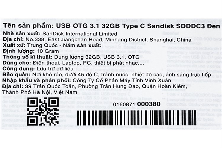 USB OTG 3.1 32GB Type C Sandisk SDDDC3