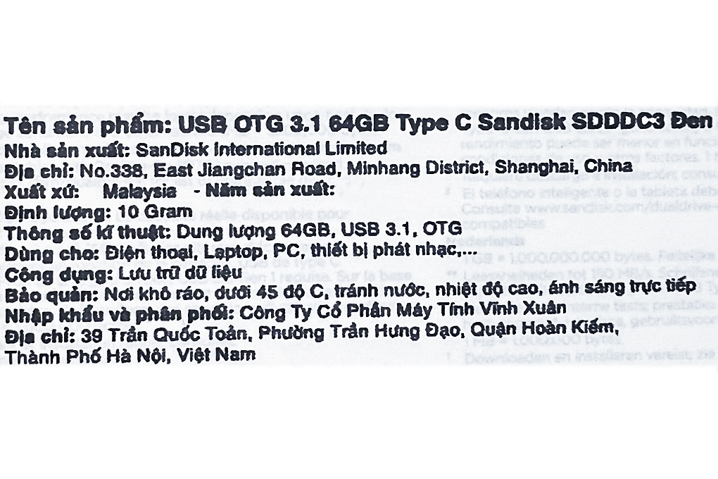 USB OTG 3.1 64GB Type C Sandisk SDDDC3 Màu Đen