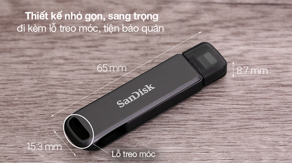 USB OTG 3.1 128GB Dual Lighting Type C Sandisk SDIX70N Đen - Sandisk SDIX70N nhỏ gọn, màu đen thanh lịch