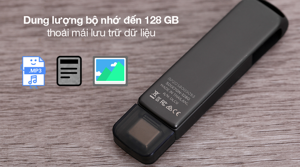 USB OTG 3.1 128GB Dual Lighting Type C Sandisk SDIX70N Đen - Giải phóng bộ nhớ điện thoại với không gian lưu trữ lên đến 128 GB