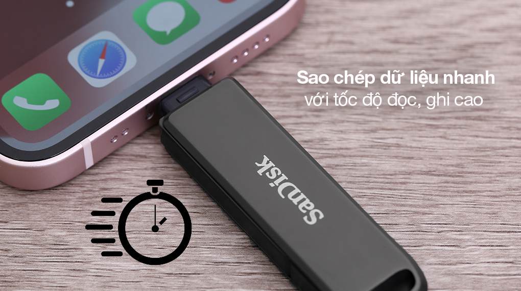 USB OTG 3.1 128GB Dual Lighting Type C Sandisk SDIX70N Đen - Sao chép dữ liệu nhanh chóng với tốc độ đọc, ghi cao