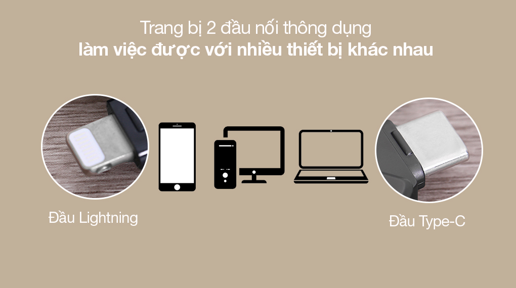 USB OTG 3.1 128GB Dual Lighting Type C Sandisk SDIX70N Đen - Làm việc được với nhiều thiết bị cùng 2 đầu nối Lightning và Type-C