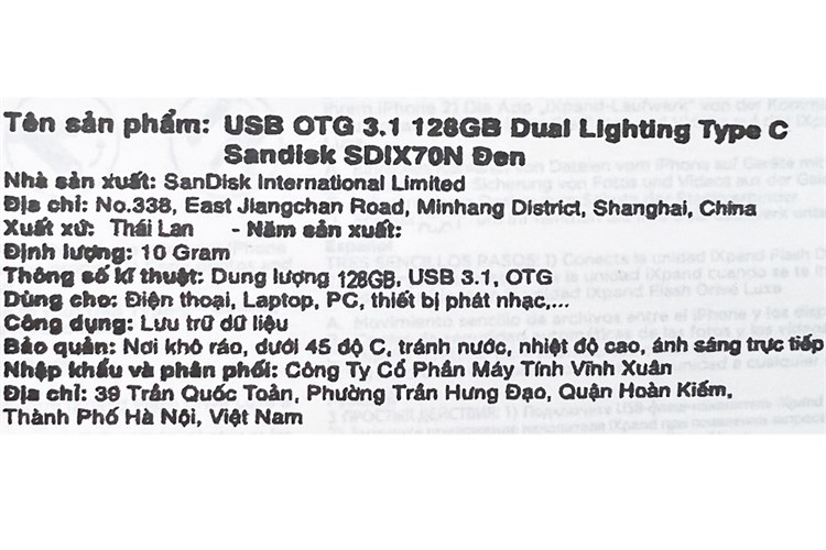 USB OTG 3.1 128GB Dual Lighting Type C Sandisk SDIX70N Màu Đen