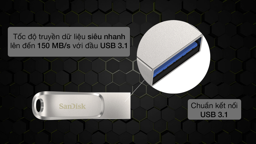 Di chuyển dữ liệu nhanh với tốc độ đọc cao 150 MB/s nhờ USB 3.1 - USB OTG 3.1 1TB Type C Sandisk SDDDC4 Bạc
