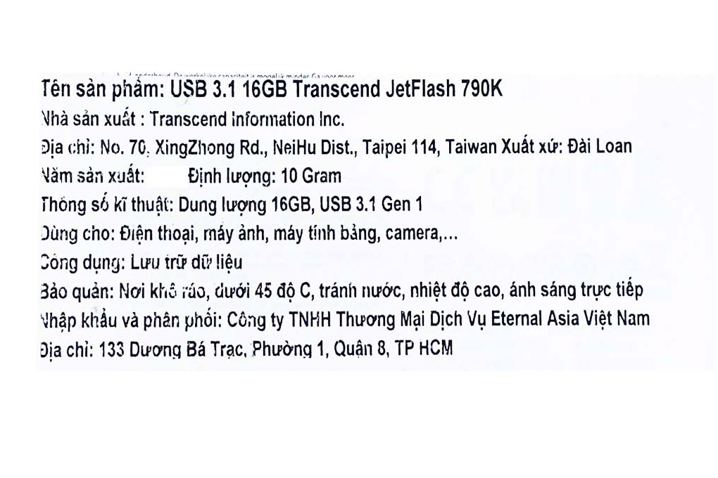 USB 3.1 16GB Transcend JetFlash 790 Màu Trắng