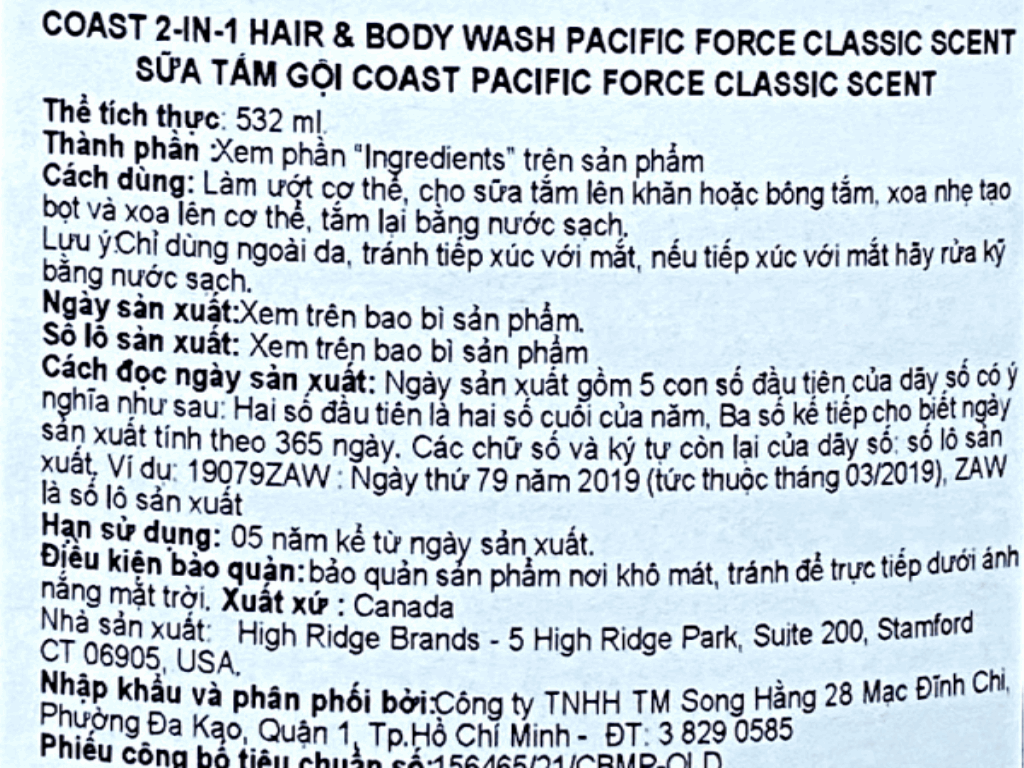 Sữa tắm gội nam Coast Classic Scent 532ml 5