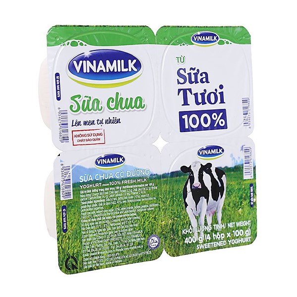 Lốc 4 Hộp Sữa Chua Có Đường Vinamilk Sữa Tươi 100% 100G (Từ 1 Tuổi)