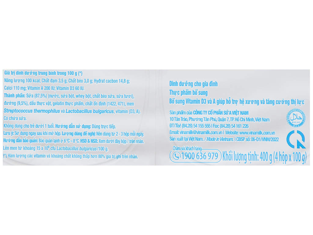 Lốc 4 hộp sữa chua Vinamilk có đường 100g 10