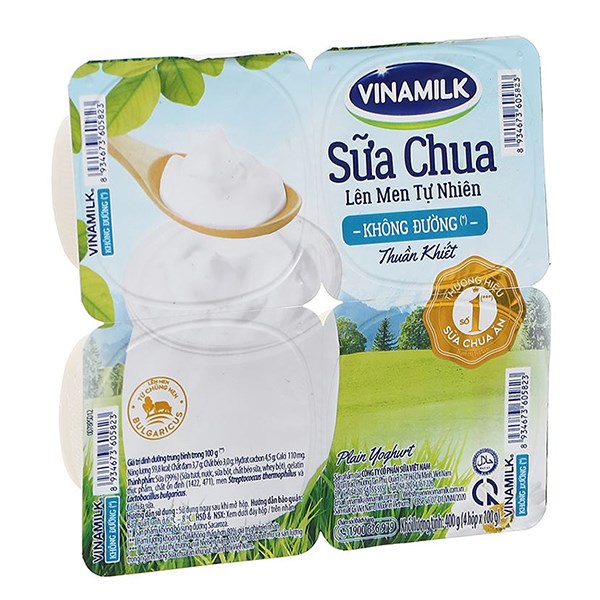 Lốc 4 hộp sữa chua không đường Vinamilk 100g - AVAKids.com