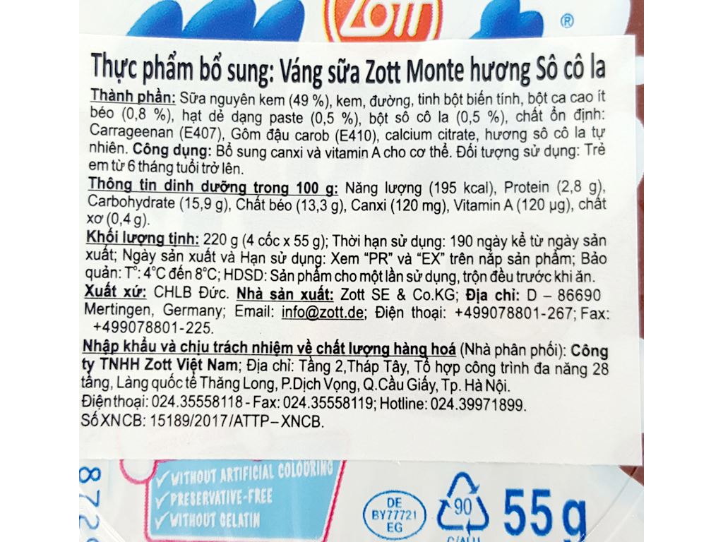 Lốc 4 hộp váng sữa Monte socola 55g 7