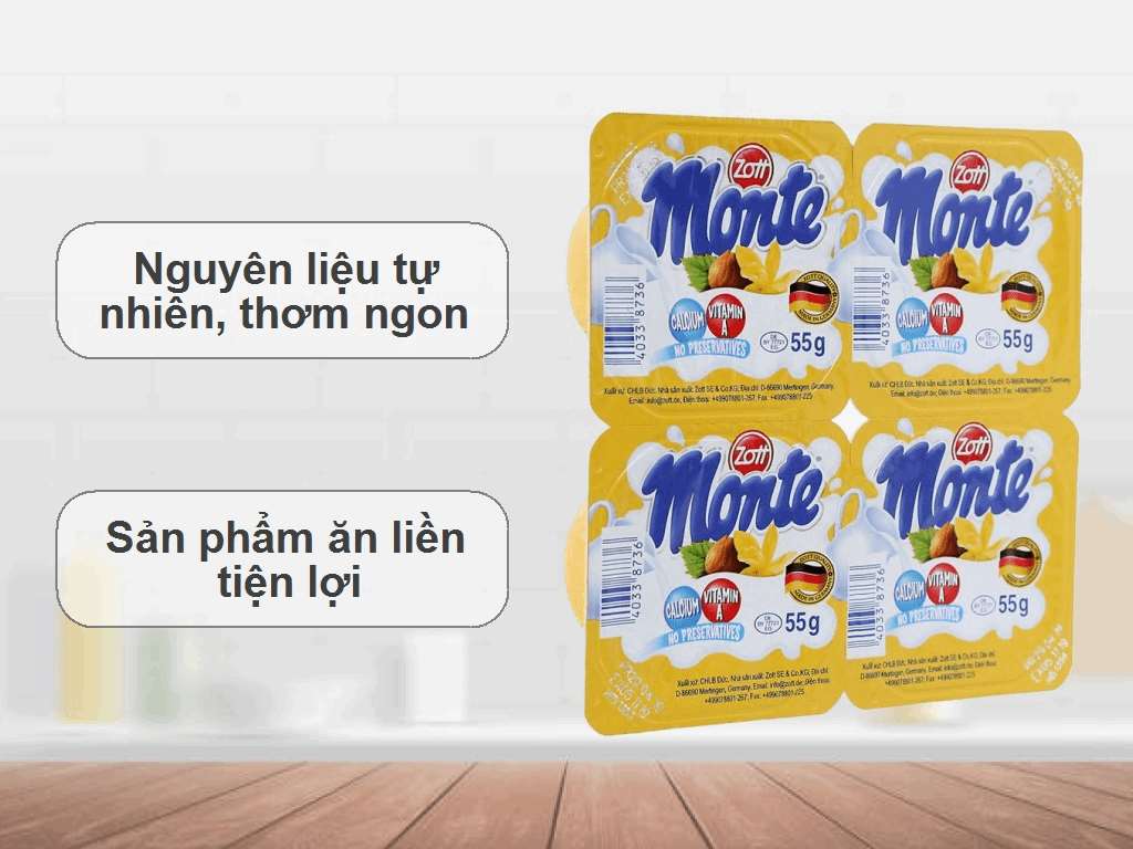 Lốc 4 hũ váng sữa Zott Monte vị vani 55g (từ 6 tháng) 2