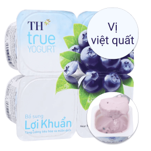 Lốc 4 hộp sữa chua men sống TH True Yogurt việt quất tự nhiên 100g