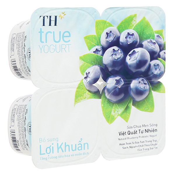 Lốc 4 Hộp Sữa Chua Trái Cây Th True Yogurt Vị Việt Quất 100G (Từ 1 Tuổi)