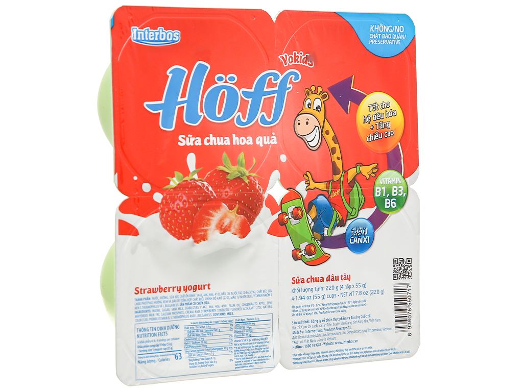 Lốc 4 hộp sữa chua Hoff dâu tây 55g 3