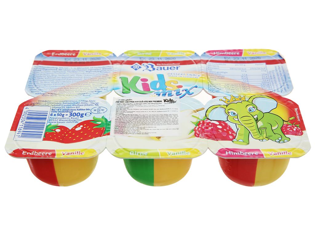 Lốc 6 hộp sữa chua phô mai Kids Mix Premium vị dâu, lê, mâm xôi, vani 50g 3
