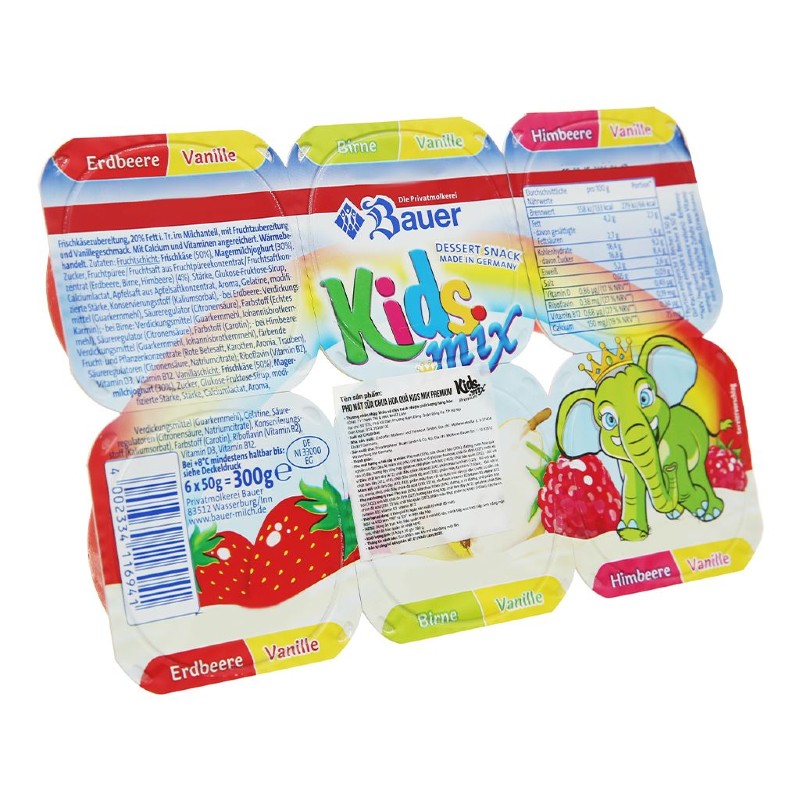 Lốc 6 hộp sữa chua phô mai Kids Mix Premium vị dâu, lê, mâm xôi và vani 50g (từ 6 tháng) - AVAKids.com