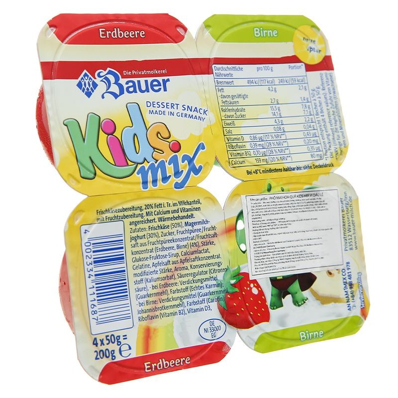 Lốc 4 hộp sữa chua phô mai Kids Mix vị dâu lê 200g - AVAKids.com