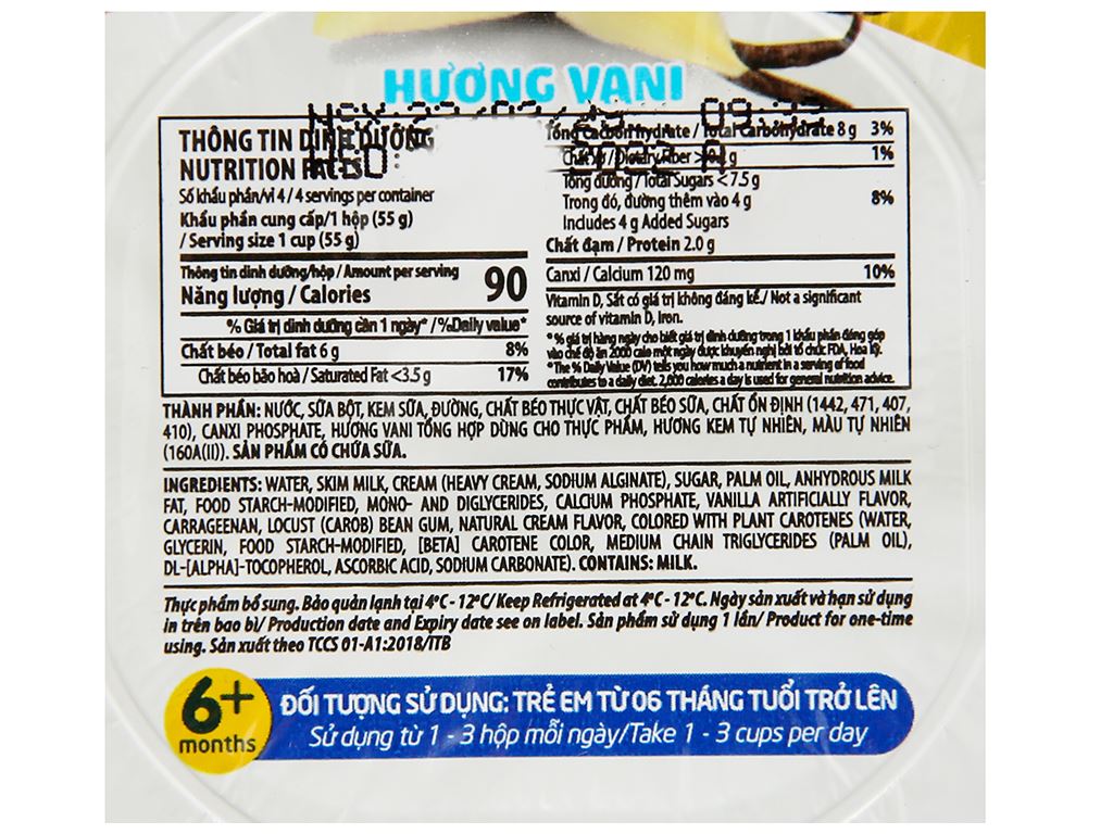 Lốc 4 hộp váng sữa tươi Hoff vani 55g 4
