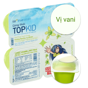 Lốc 4 hộp sữa chua ăn thanh trùng TH True Yogurt vị vani Top Kid 60g