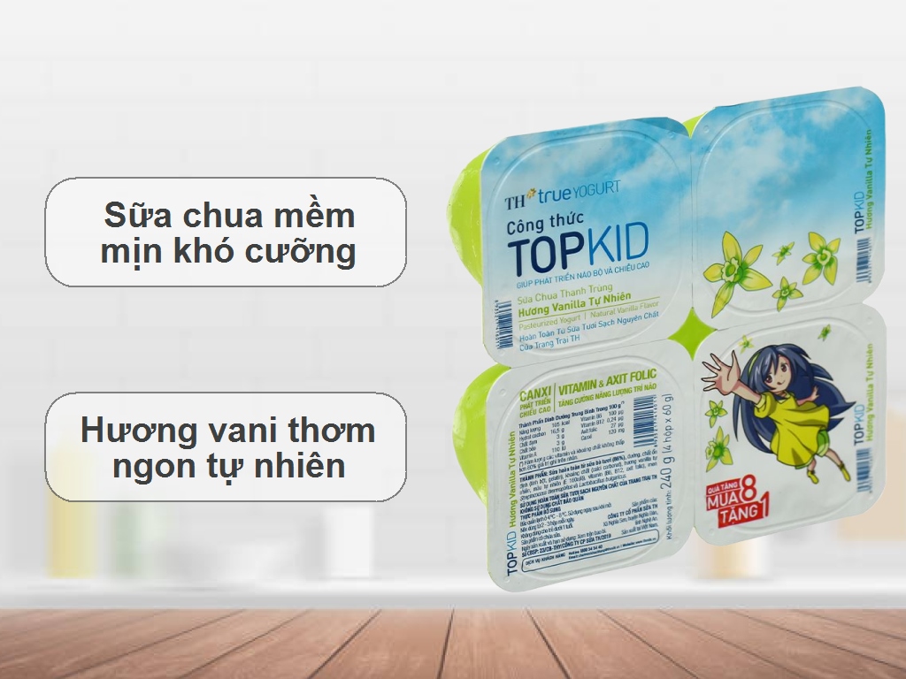 Lốc 4 hộp sữa chua ăn thanh trùng TH True Yogurt vị vani Top Kid 60g 2