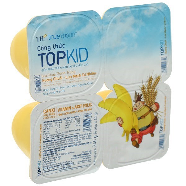 Lốc 4 Hộp Sữa Chua Thanh Trùng Th True Yogurt Topkid Vị Chuối, Lúa Mạch 60G (Từ 1 Tuổi)