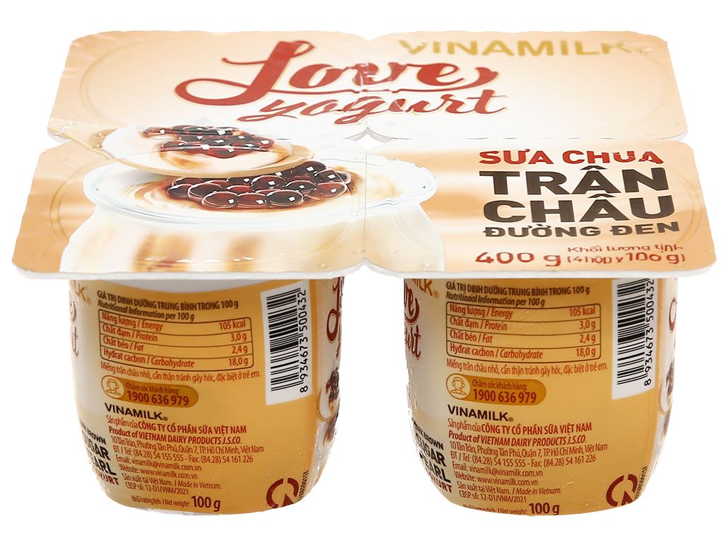 Lốc 4 hộp sữa chua Vinamilk trân châu đường đen Love Yogurt 100g 3