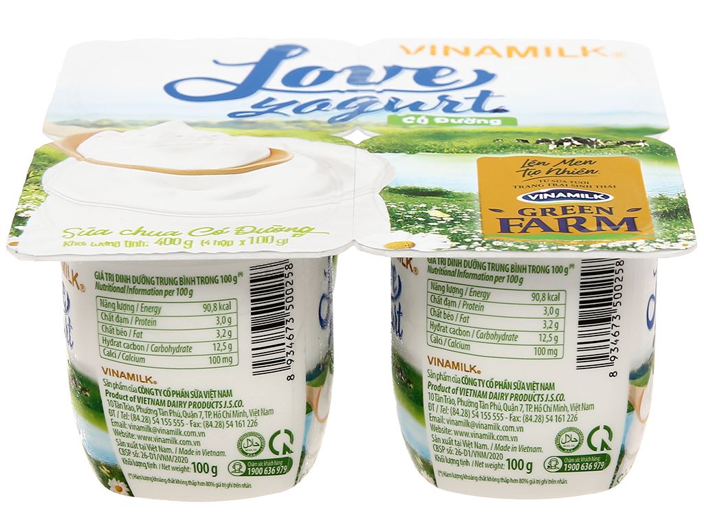 Lốc 4 hộp sữa chua có đường Vinamilk Love Yogurt Green Farm 100g 3