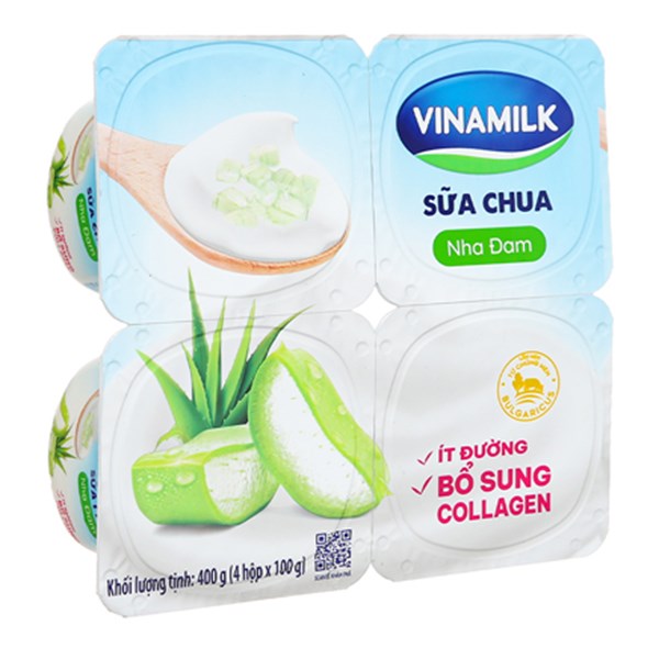 Lốc 4 Hộp Sữa Chua Nha Đam Ít Đường Vinamilk 100G (Từ 6 Tuổi)