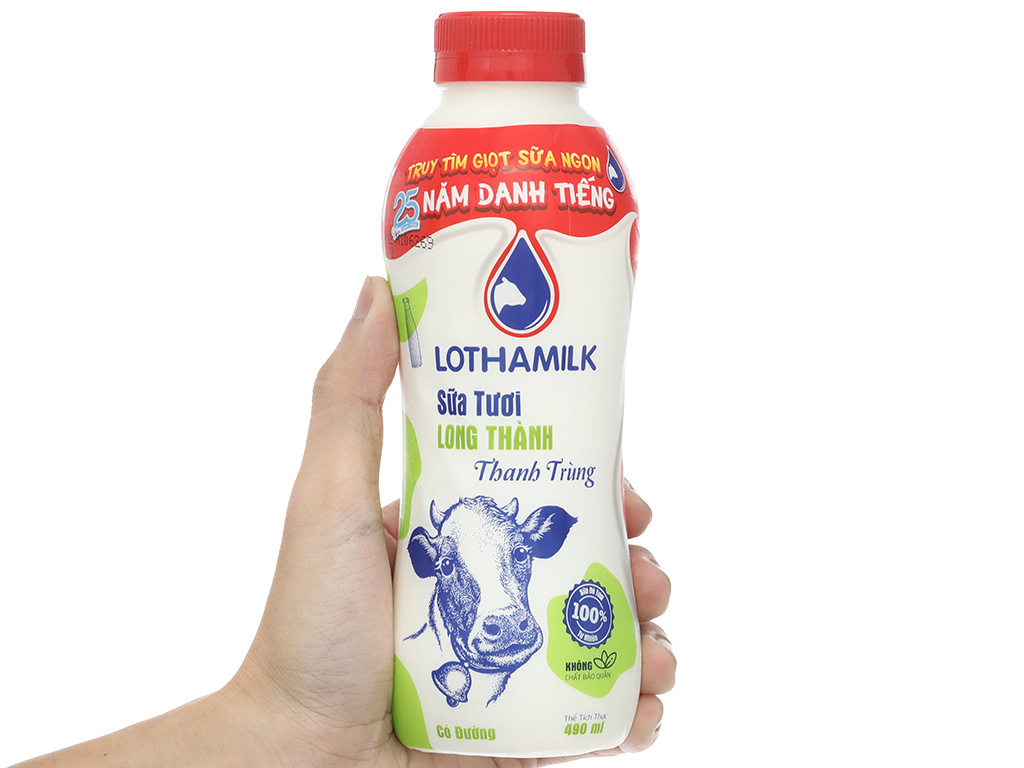 Sữa tươi thanh trùng có đường Lothamilk chai 490ml 5