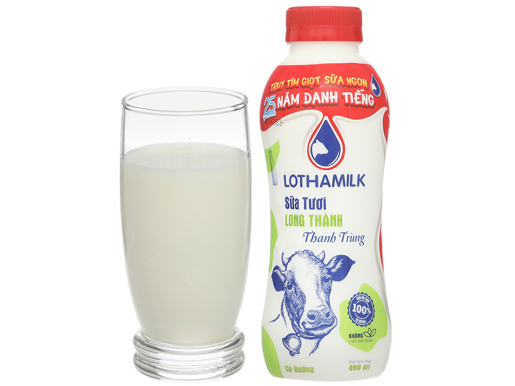 Sữa tươi thanh trùng có đường Lothamilk chai 490ml 6