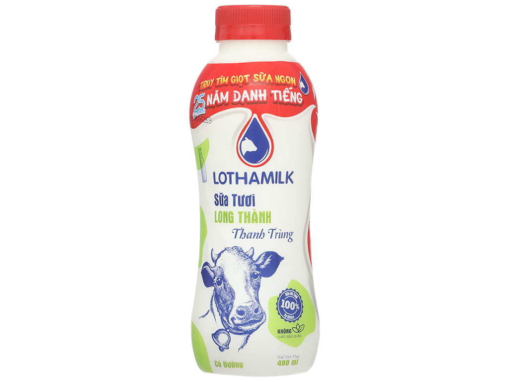 Sữa tươi thanh trùng có đường Lothamilk chai 490ml 1