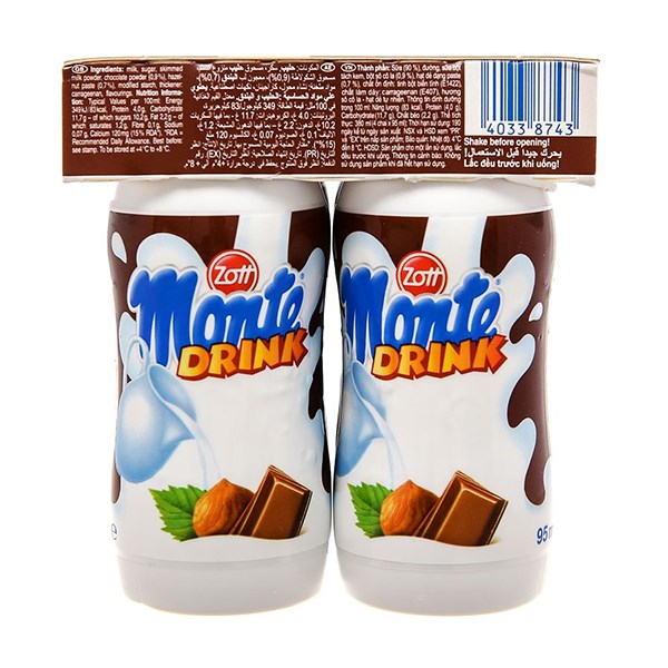 Lốc 4 Chai Váng Sữa Zott Monte Drink Vị Socola 95 Ml (Từ 1 Tuổi)