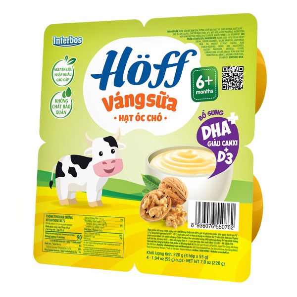 Lốc 4 Hũ Váng Sữa Hoff Vị Óc Chó 55G (Từ 6 Tháng)