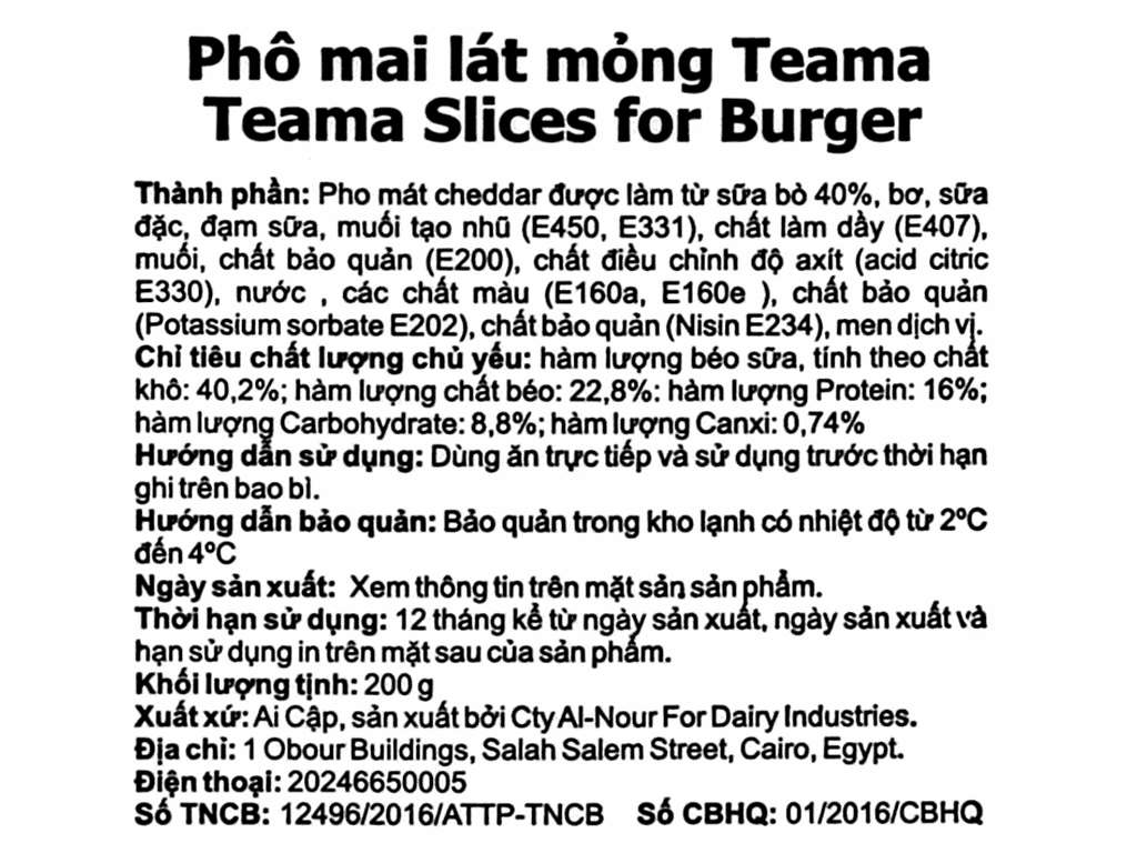 Phô mai lát Teama Burger gói 200g (12 lát) 5