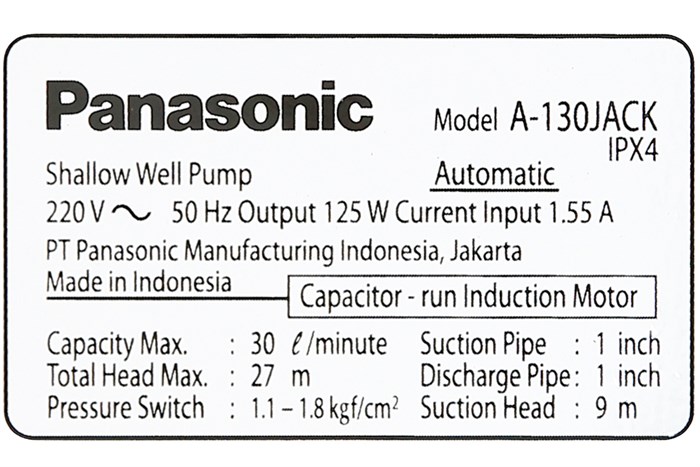 Máy bơm nước tăng áp Panasonic A-130JACK 125W Màu Xanh Dương