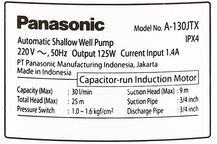 Máy bơm nước tăng áp Panasonic A-130JTX 125W Màu Xanh Dương