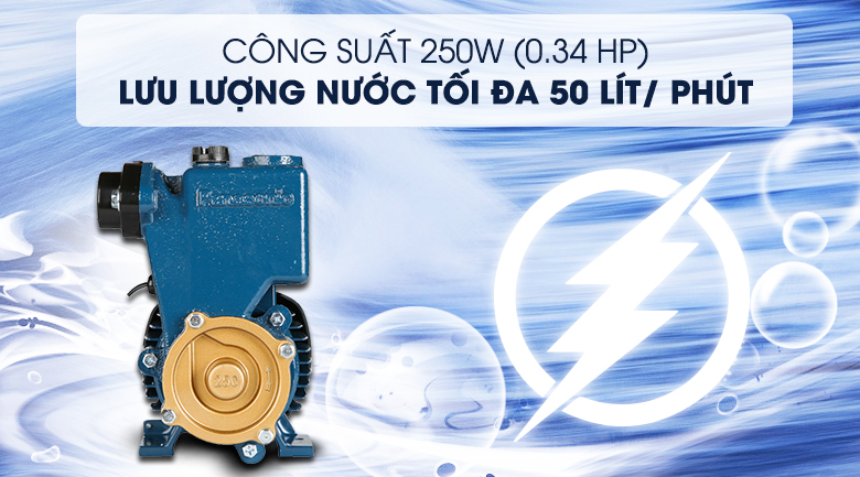 Công suất 250W (0.34 HP) với lưu lượng tối đa 50 lít/ phút - Máy bơm nước đẩy cao Panasonic GP-250JXK-NV5 250W