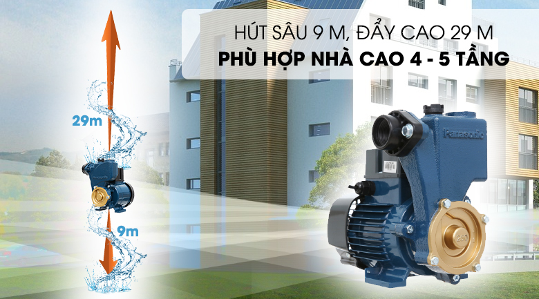 Phù hợp dùng cho nhà cao từ 4 - 5 tầng - Máy bơm nước đẩy cao Panasonic GP-250JXK-NV5 250W