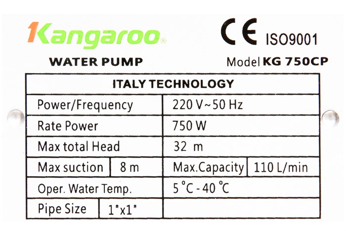 Máy bơm nước đẩy cao ly tâm Kangaroo KG 750CP 750W Màu Xanh Dương