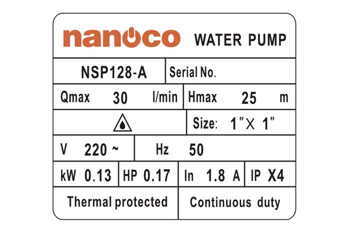 Máy bơm nước tăng áp điện tử Nanoco NSP128-A Màu Xanh Dương