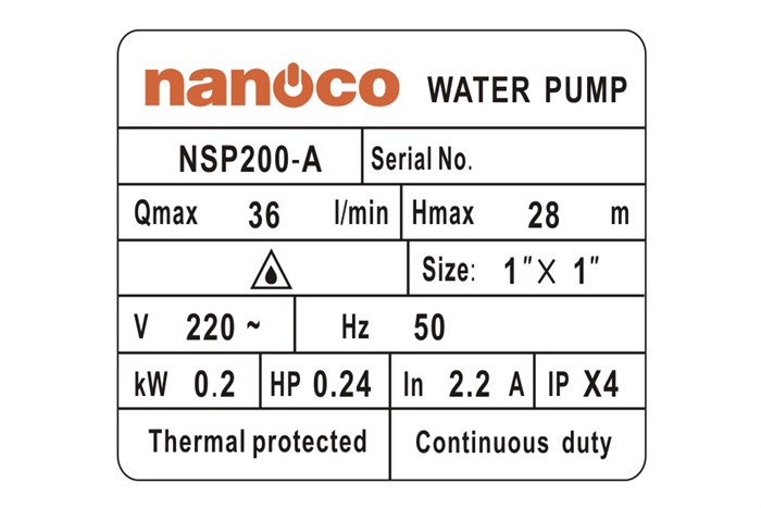 Máy bơm nước tăng áp điện tử Nanoco NSP200-A Màu Xanh Dương