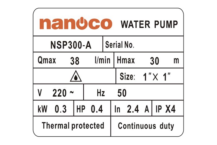 Máy bơm nước tăng áp điện tử Nanoco NSP300-A Màu Xanh Dương