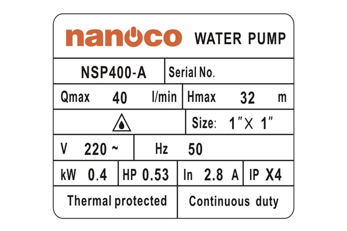 Máy bơm nước tăng áp điện tử Nanoco NSP400-A Màu Xanh Dương