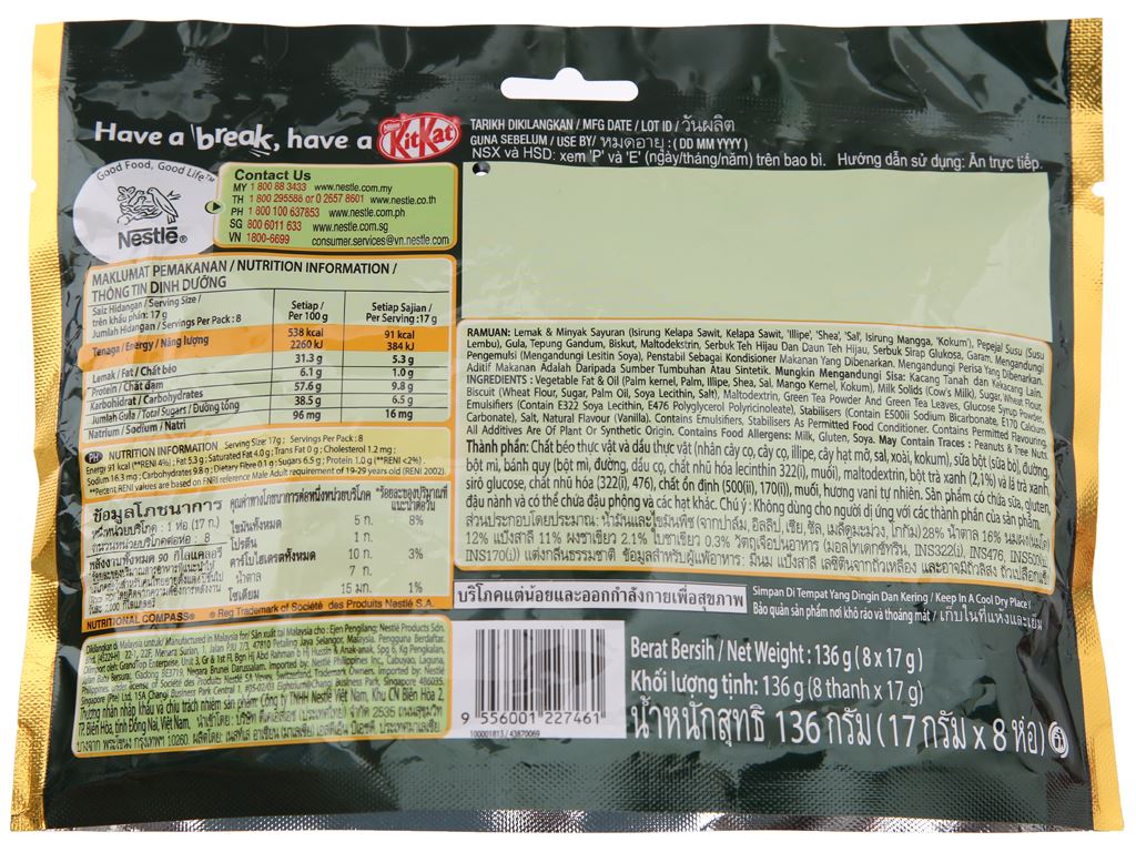 Bánh xốp phủ trà xanh KitKat gói 136g 2