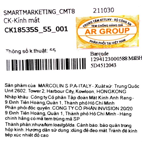 Mắt kính thời trang Nữ Calvin Klein CK18535S_55_001 Màu Đen