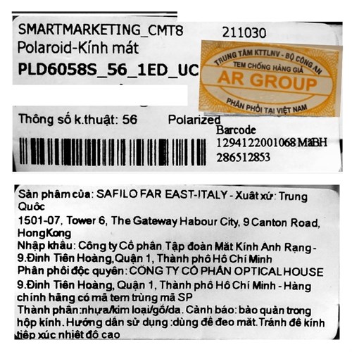 Mắt kính thời trang Nam Polaroid PLD6058S_56_1ED_UC Màu Đen