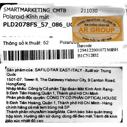 Mắt kính thời trang Nam Polaroid PLD2078FS_57_086_UC Màu Nâu