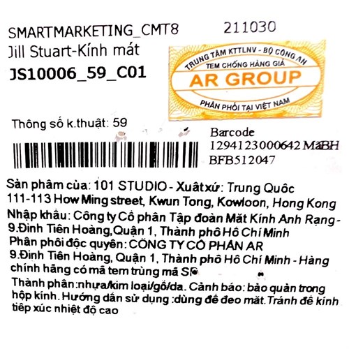 Mắt kính thời trang nữ Jill Stuart JS10006_59_C01 Màu Đen